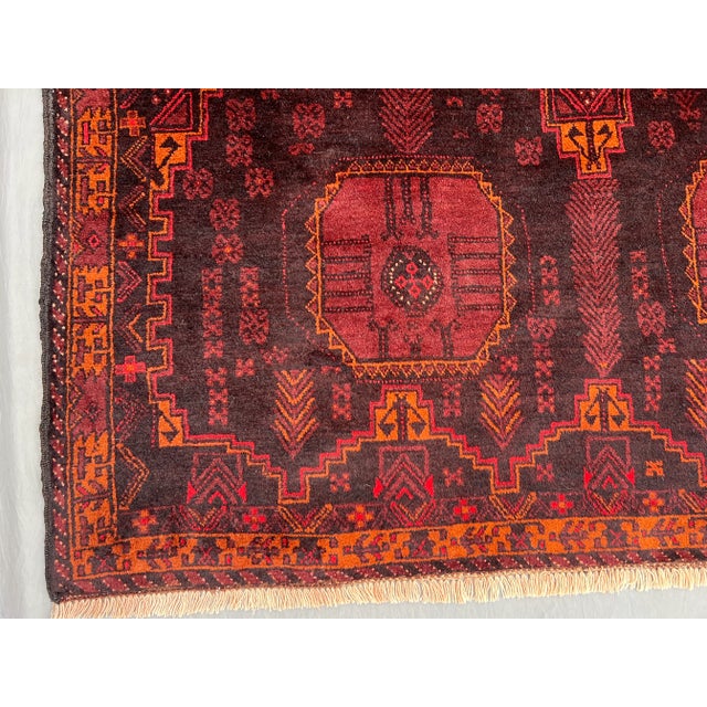 Textile Vintage Afghan Baluchi Hand-Knotted Wool Runner | Tribal Geometric Hallway Rug For Sale - Image 7 of 11