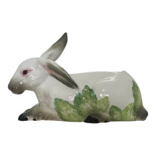 1980s Large Italian Ceramic Rabbit With Cabbage Planter Cachepot For Sale