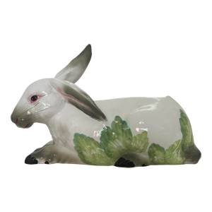 1980s Large Italian Ceramic Rabbit With Cabbage Planter Cachepot