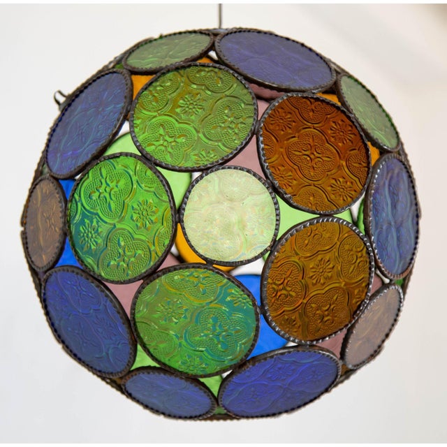 Late 20th Century Vintage Moroccan Multi-Color Glass Orb Lantern Moorish Style For Sale - Image 5 of 12