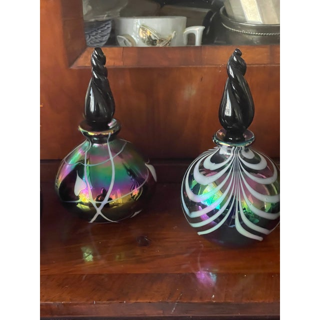 3 Gorgeous Italian Perfume Bottles Irridescent Glass For Sale - Image 4 of 5