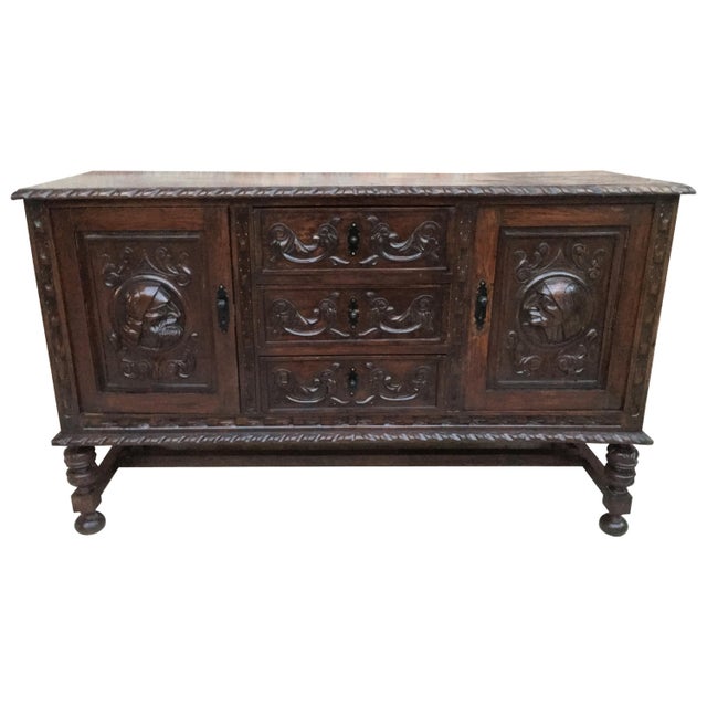 Brown Late 19th Century Renaissance Spanish Buffet with Two Doors, Three Drawers For Sale - Image 8 of 18