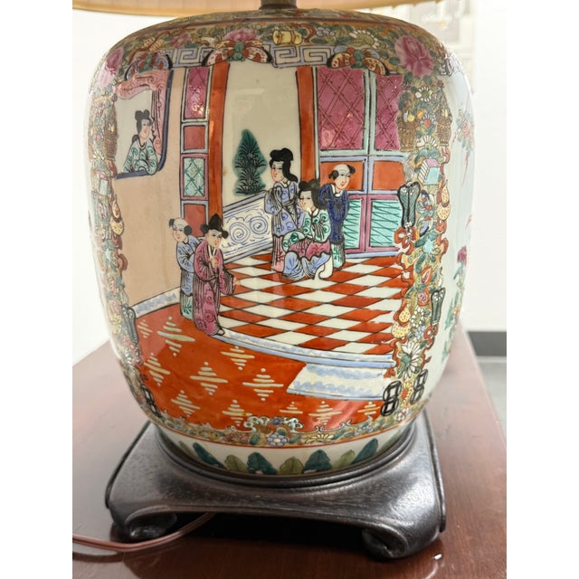Rose Rose Medallion Style Porcelain Ginger Jar Table Lamp, Vintage For Sale - Image 8 of 12