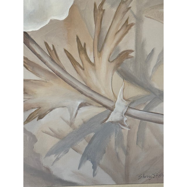 1980’s Sherry J Felix Large Acrylic on Canvas of a White Flower For Sale - Image 9 of 16