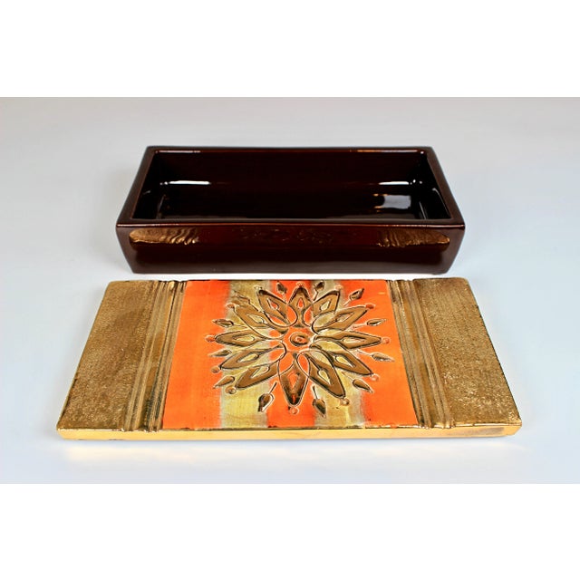 1960's Orange and Gold Aldo Londi Bitossi Trinket Box for Rosenthal Netter For Sale In Raleigh - Image 6 of 10