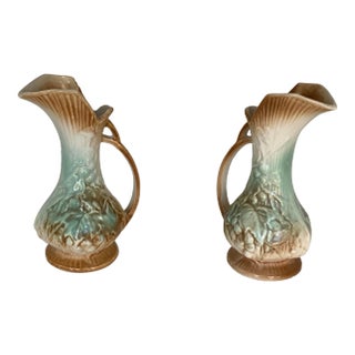 Vintage 1940's McCoy Rustin Line Pitcher Vase - a Pair For Sale