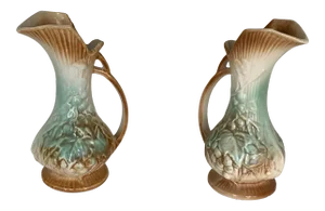 Vintage 1940's McCoy Rustin Line Pitcher Vase - a Pair