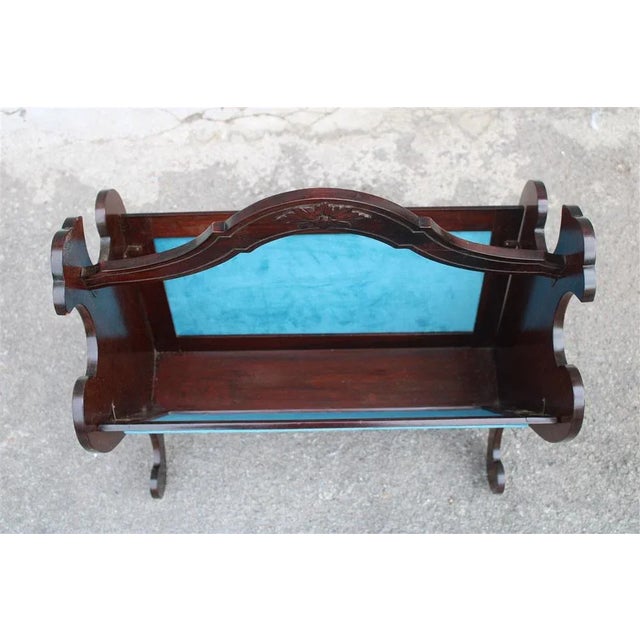 Blue Velvet and Carved Wooden Magazines, Italy, 1940s For Sale - Image 6 of 9