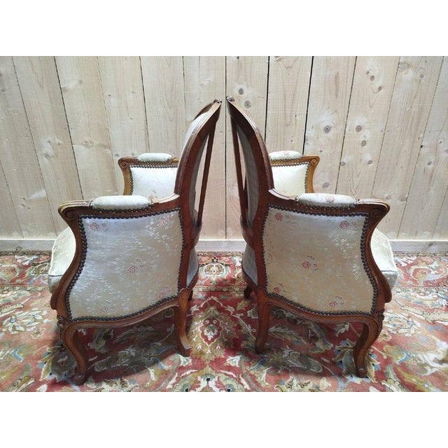 Louis XV Style Bergère Armchairs in Silk, Set of 2 For Sale - Image 6 of 9