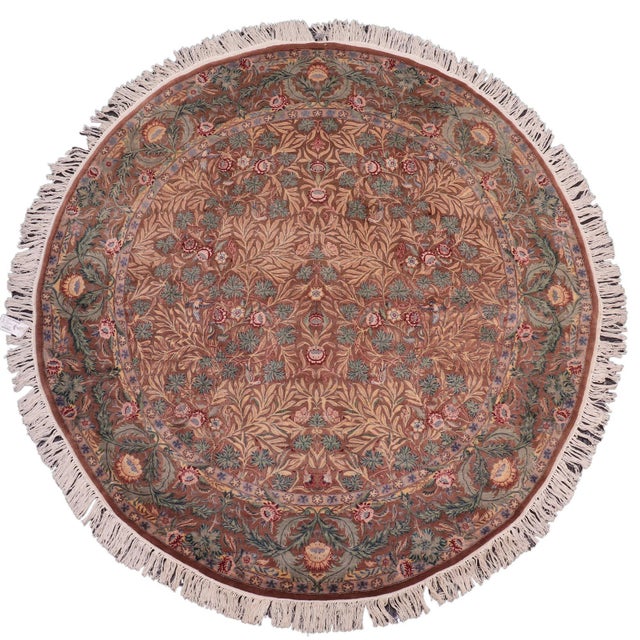 Boho Chic Floral 1990's Pak-Persian Brown/Green Wool Round Rug - 8'0'' X 8'1'' For Sale - Image 9 of 9