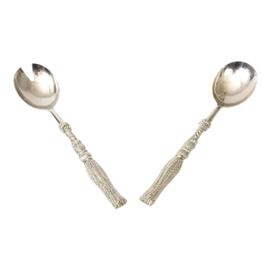 Vintage Signed Silea Silver Plate Tasseled Salad Servers or Serving Pieces