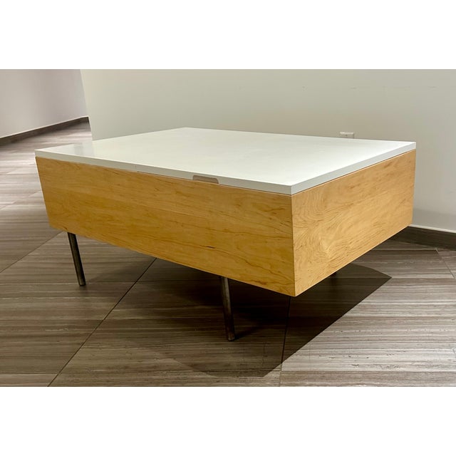 George Nelson for Herman Miller mid century modern storage coffee table, birch with laminate top and tubular steel legs,...