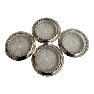 Mid 20th Century Frank M Whiting Sterling Silver and Pressed Glass Coasters - a Set of 4 For Sale