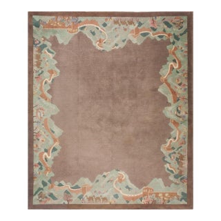 1920s Taupe Solid Field Undulating Landscape Antique Chinese Art Deco Carpet Rug For Sale