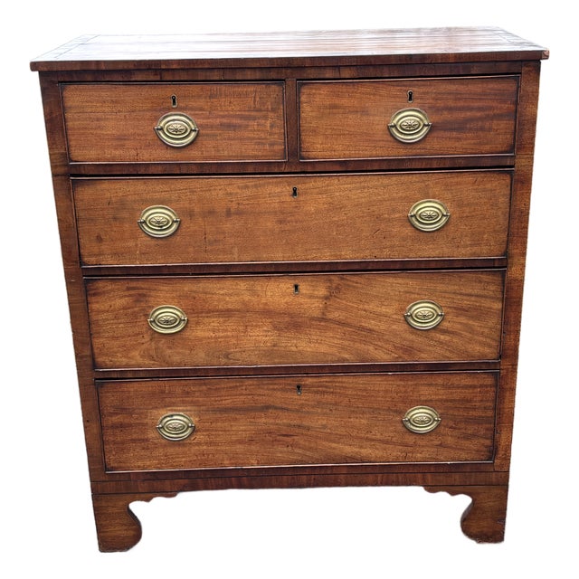 Mid 19th C. English "Two Over Three" Chest of Drawers - Highly Detailed, Original Brasses For Sale