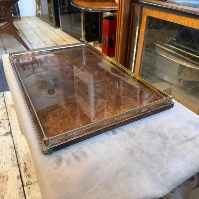 Mid-Century Modern 1950s Mid-Century Modern Brown Painted Goatskin and Brass Tray by Aldo Tura For Sale - Image 3 of 13