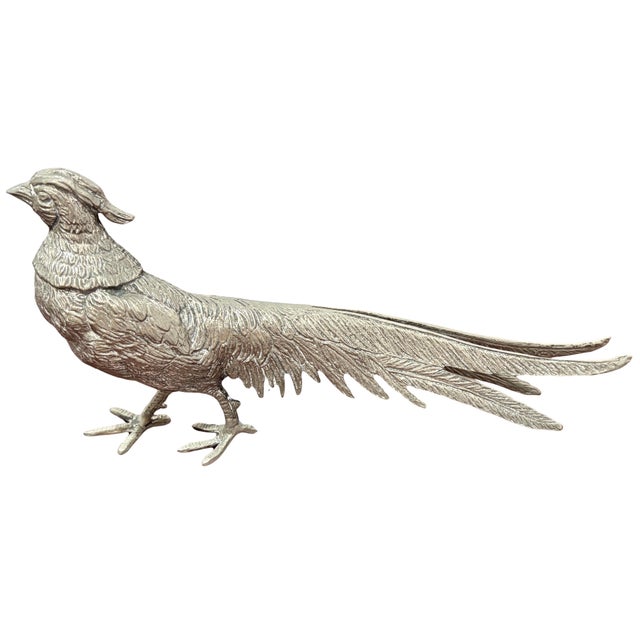 Hollywood Regency Vintage Gucci Italy Silver-Tone Pheasant Figurine For Sale - Image 3 of 7