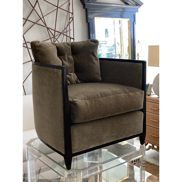 Andree Putman Fauteuil Clair de Jour Club Chair in original Mohair Textile. Beautiful hand carved frame and original dark...