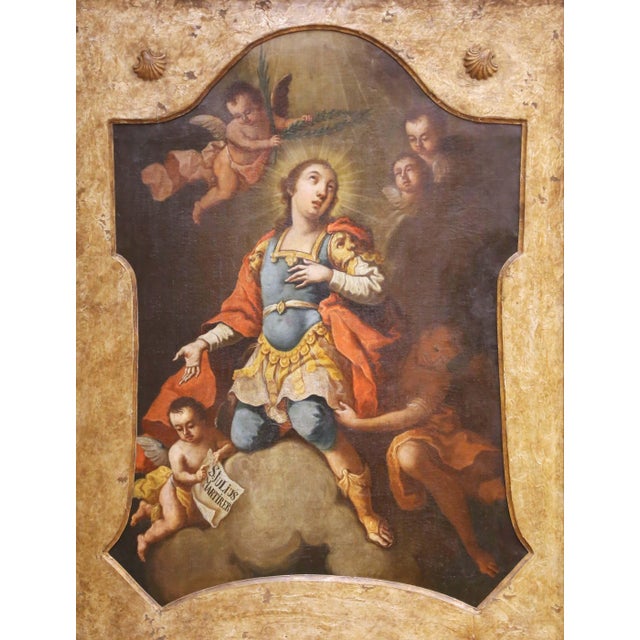 Baroque 18th Century Spanish Baroque Saint Julius Martyr Oil Painting With Angels For Sale - Image 3 of 13