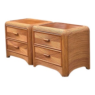 Late 20th Century Vintage Coastal Pencil Reed Nightstands - a Pair For Sale