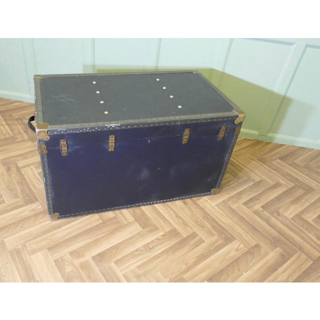Textile Large Vintage Faux Leather Studded Travel Trunk, 1920s For Sale - Image 7 of 8
