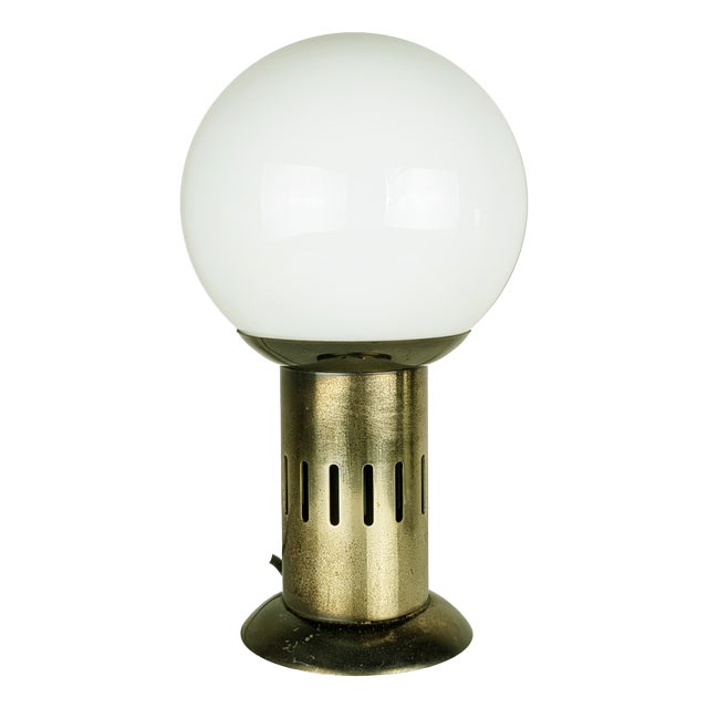 Burnished Metal and Opaline Glass Table Lamp by Asti for Adrasteia, 1960s For Sale