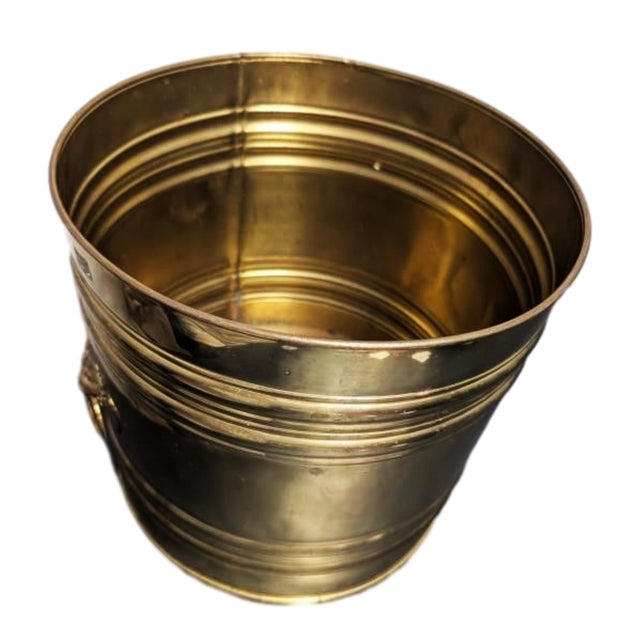 Traditional 1970s English Brass Lion Head Bucket Planter For Sale - Image 3 of 4