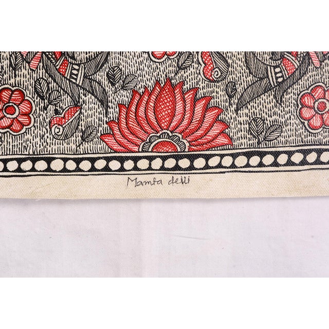 Folk Art Mamta Devi, 2016 National Award-Winning Artist – Hand-Painted Madhubani Folk Painting on Canvas, Matsya Mandala (The Sacred Fish Circle) For Sale - Image 3 of 4
