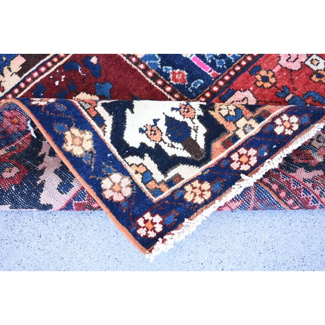 5.4 X 9.3 Ft Hand-Knotted Turkish Vintage Rug - Blue & Red Pictorial Grid Pattern For Sale - Image 10 of 10