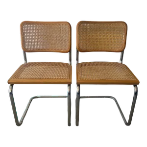 Late 20th Century Mid Century Cantilever Cesca Dining Chairs Attributed to Marcel Breuer Set of 2