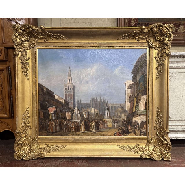Mid-19th Century French Oil Painting of Seville Procession by Baron Prost For Sale In Dallas - Image 6 of 15