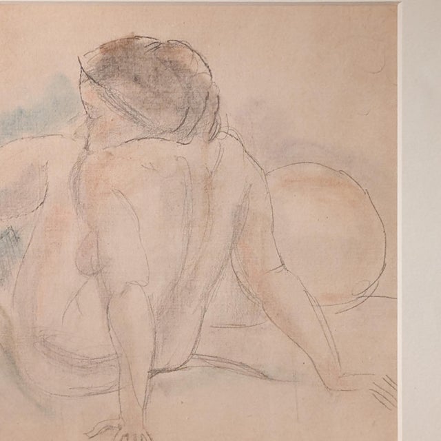 Tan French Expressionist Original Colored Drawing Painting Seated Nude Young Woman by Jules Pascin, 1920 For Sale - Image 8 of 12