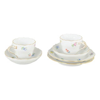 20th Century Porcelain Mocha Cups with Saucers and Plates by Meissen, Set of 6 For Sale