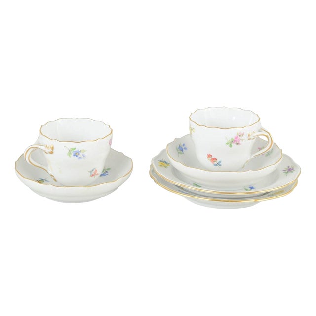 20th Century Porcelain Mocha Cups with Saucers and Plates by Meissen, Set of 6 For Sale