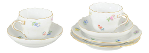 20th Century Porcelain Mocha Cups with Saucers and Plates by Meissen, Set of 6