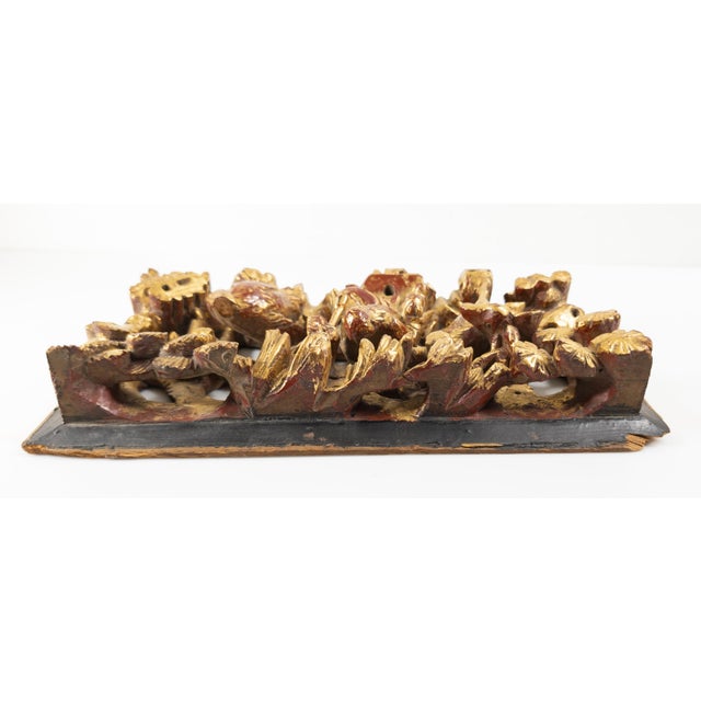 Wood Early 20th Century Chinese Carved Giltwood Panel With Damaged Crane For Sale - Image 7 of 8
