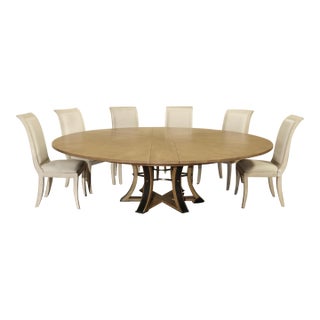 Round Expandable Jupe Dining Table in Natural Sand Color Finish For Sale