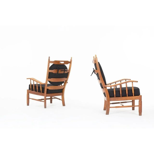 Vintage Armchairs in Oak and Terry Fabric, 1950s, Set of 2 For Sale - Image 4 of 14