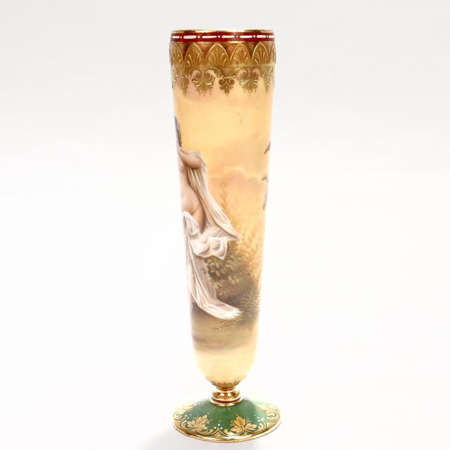 Antique Hand Painted Royal Vienna Gilt Porcelain Bud Vase Entitled 'Echo' For Sale - Image 4 of 14