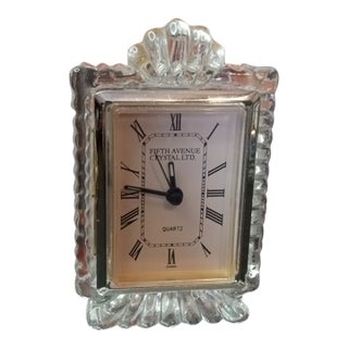 1980s Gorgeous New Fifth Avenue Crystal Square Century Mantle Clock For Sale