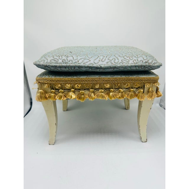 Wood Vintage Upholstered Footstool For Sale - Image 7 of 7