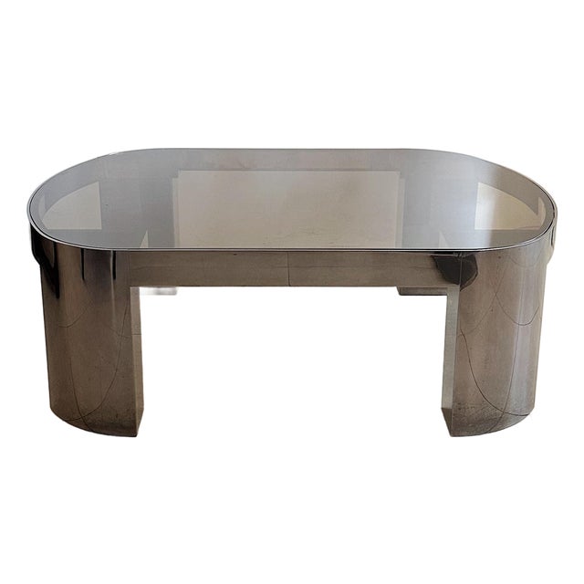 Attributed Karl Springer Gunmetal Bankers Coffee Table, 1980s For Sale