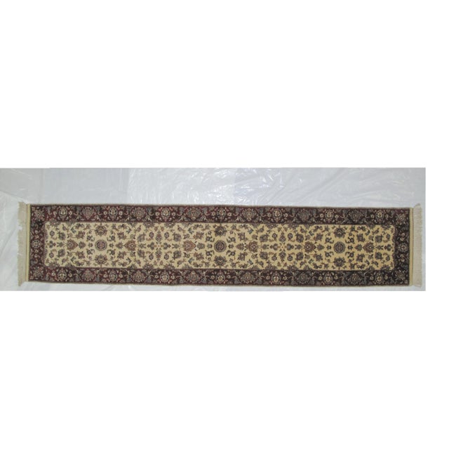 Wool pile Persian Tabriz style runner hand woven in India. Mint condition with Beige back ground.