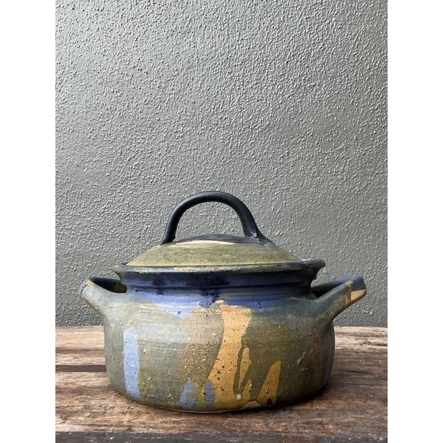 Mid-Century Modern Vintage Aboriginal Studio Pottery Drip Glaze Lidded Bowl For Sale - Image 3 of 12