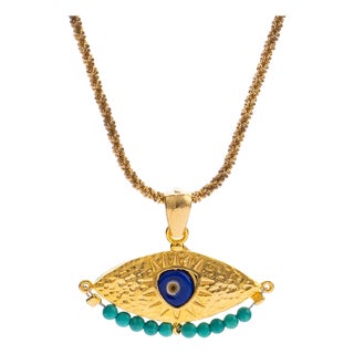 Spiritual Aura Turquoise Evil Eye Gold Necklace For Sale