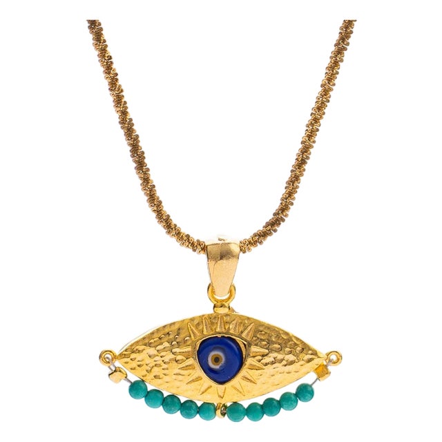 Spiritual Aura Turquoise Evil Eye Gold Necklace For Sale