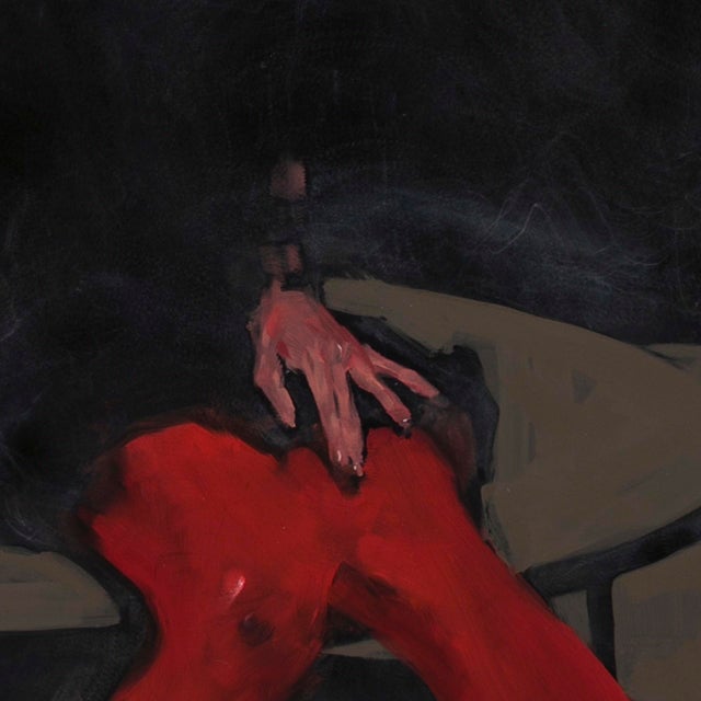 Early 21st Century Red Tights by Michael Carson | Oil on Panel Woman in red tights seated at a table. For Sale - Image 5 of 5