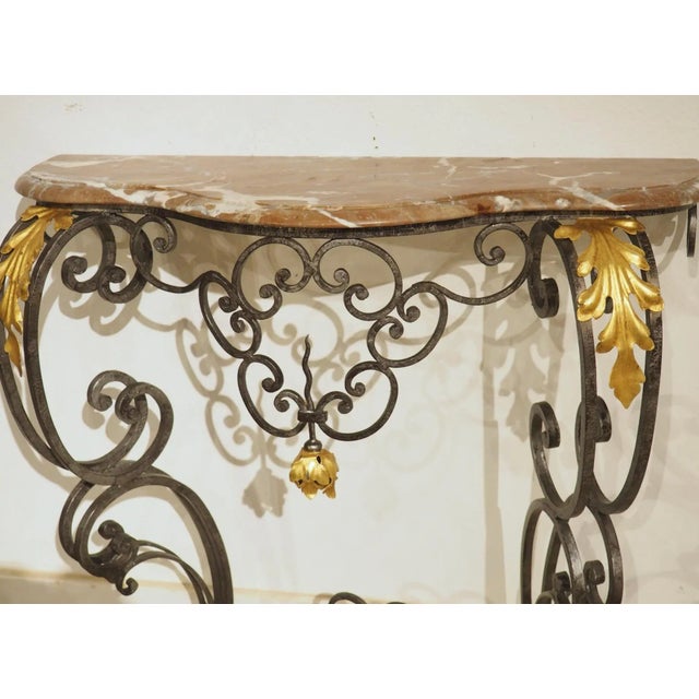 French Regence Style Wrought Iron and Tole Console, Rouge Marble Top ...