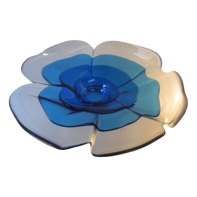 Large Blue Flower Glass Bowl from Rosenthal, 1977 For Sale