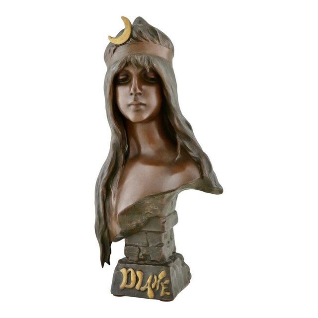 Brown Emmanuel Villanis, Art Nouveau Diane Bust, 1900, Metal For Sale - Image 8 of 10